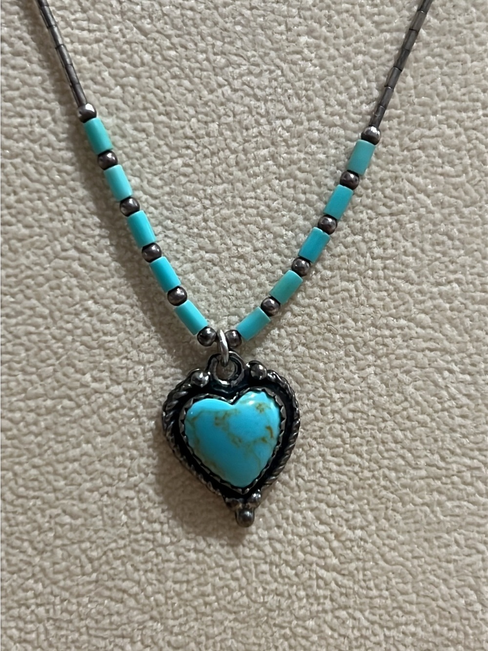 Turquoise Heart Pendant Necklace - Blue Heart Bead Necklace